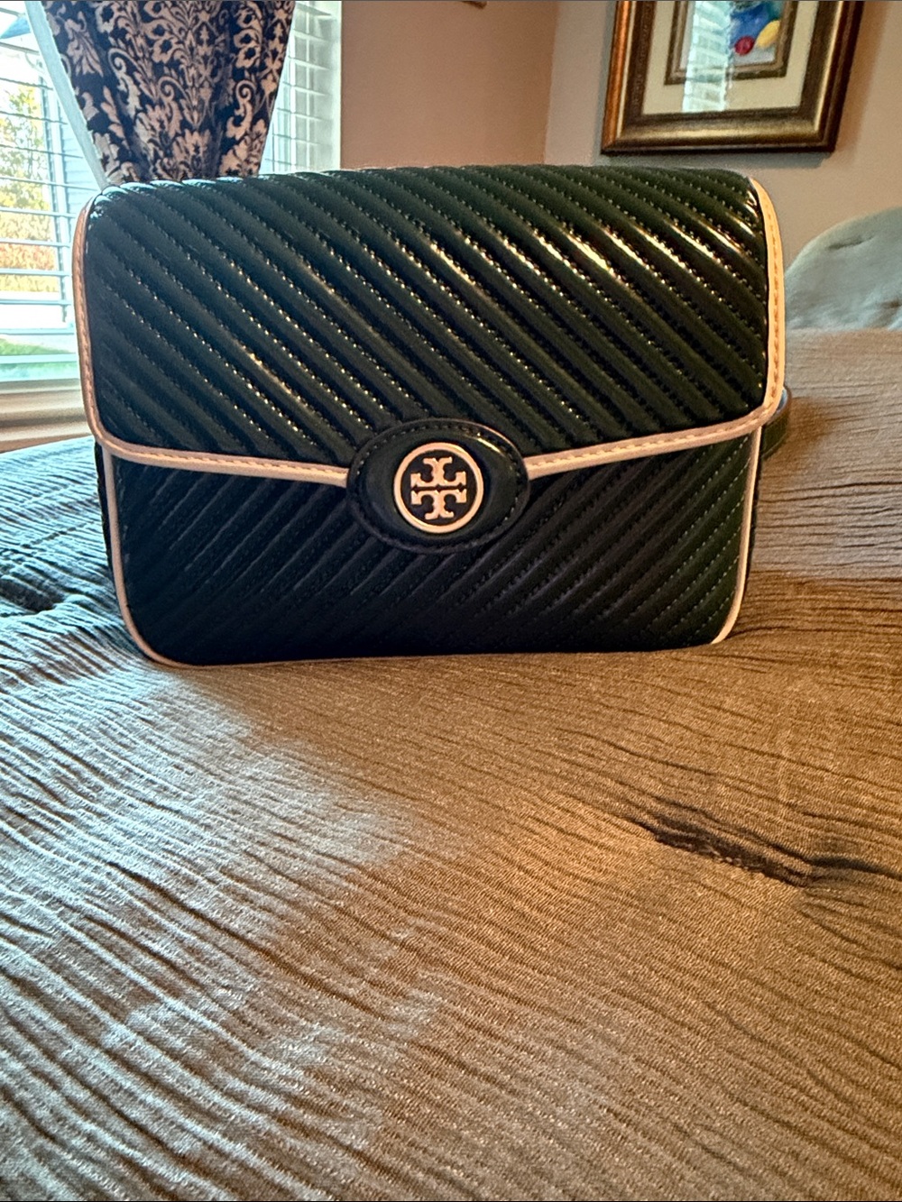 Tory Burch  Robinson Patent Puffy Quilted Convertible Shoulder Bag Pine Green